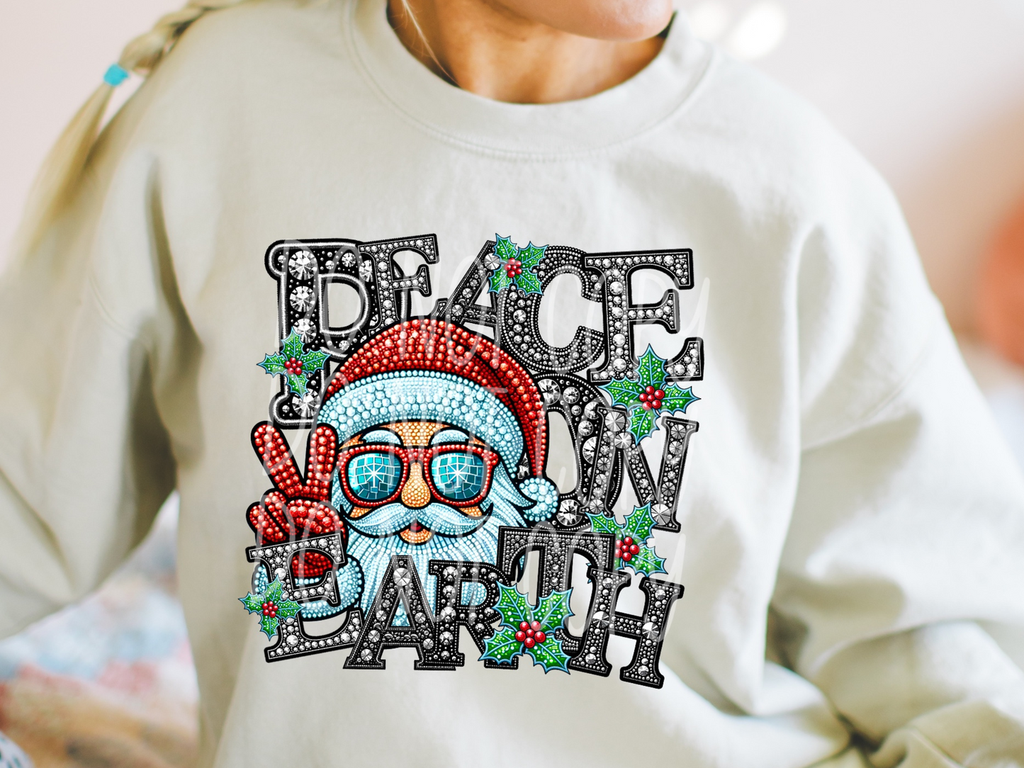 Santa Peace On Earth Rhinestone Christmas DTF Transfers - TED1833