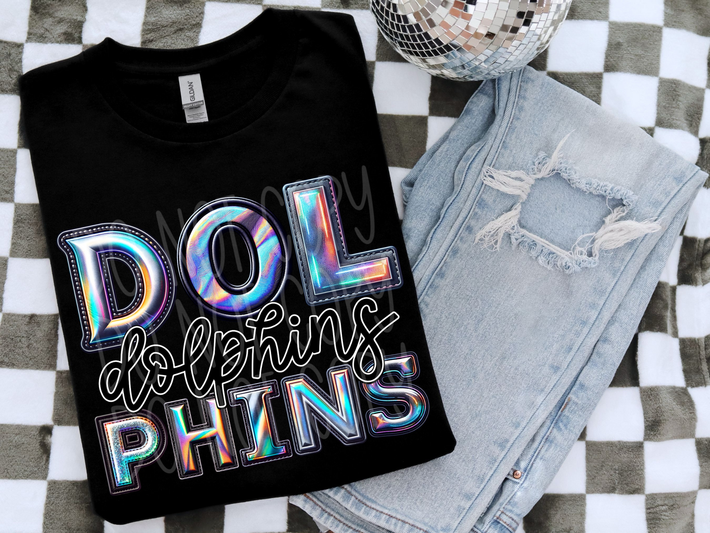 Dolphins Holographic School Mascot DTF Transfer - TED1851