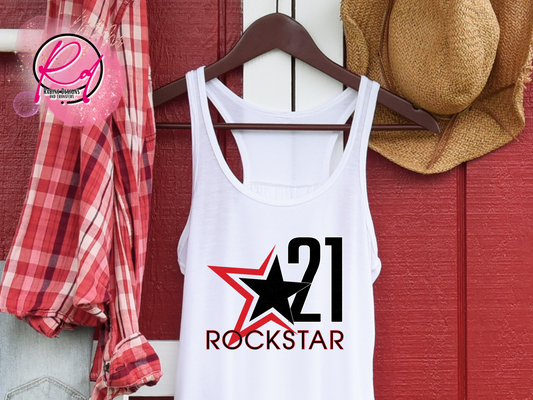 Rockstar 21 Front Design Only Womens Racerback Tank Top