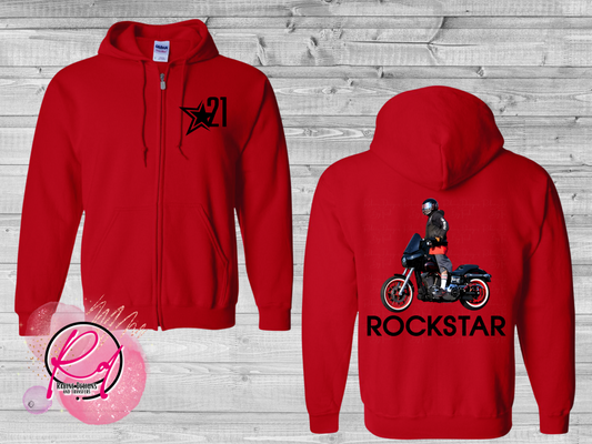 Rockstar 21 Zip-Up Red Unisex Hoodie