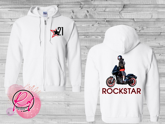 Rockstar 21 Zip-Up White Unisex Hoodie