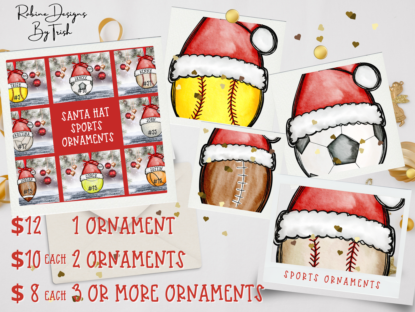 Personalized Santa Hat Sports Ball Ornament