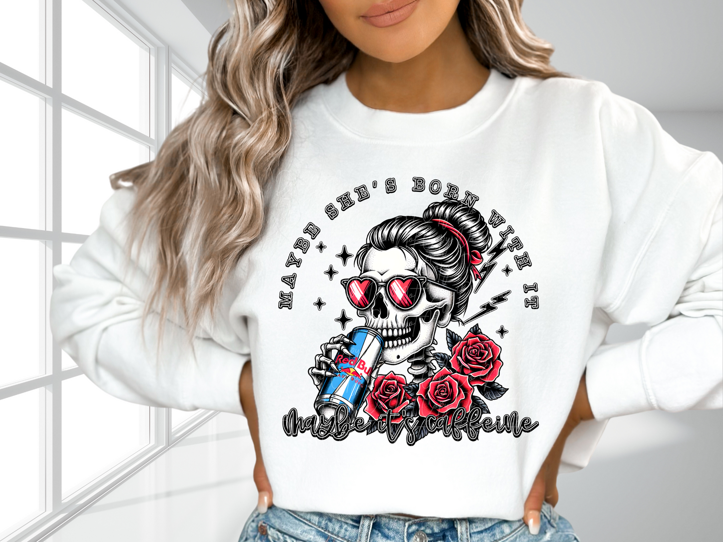 Maybe She's Born With It Maybe It's Caffeine Red Bull Energy Drink DTF Transfer - TED1214