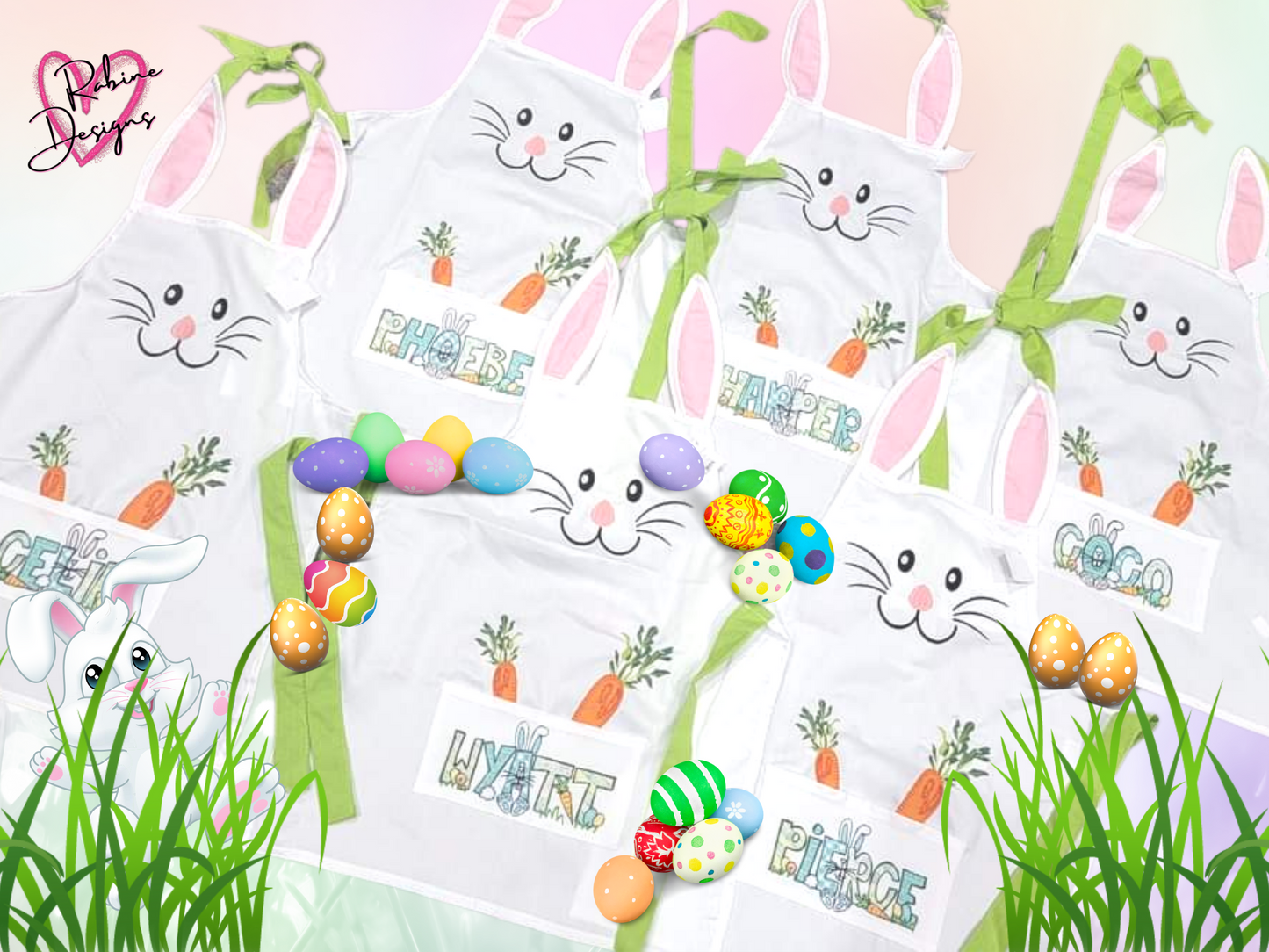 Custom Name Easter Bunny Kids Aprons