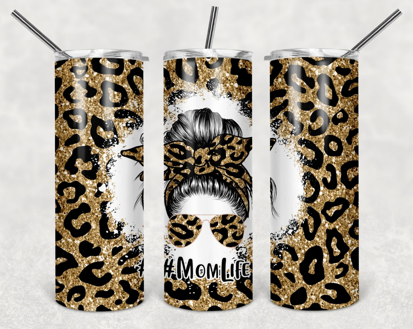 Gold Glitter Leopard Mom Life Tumbler