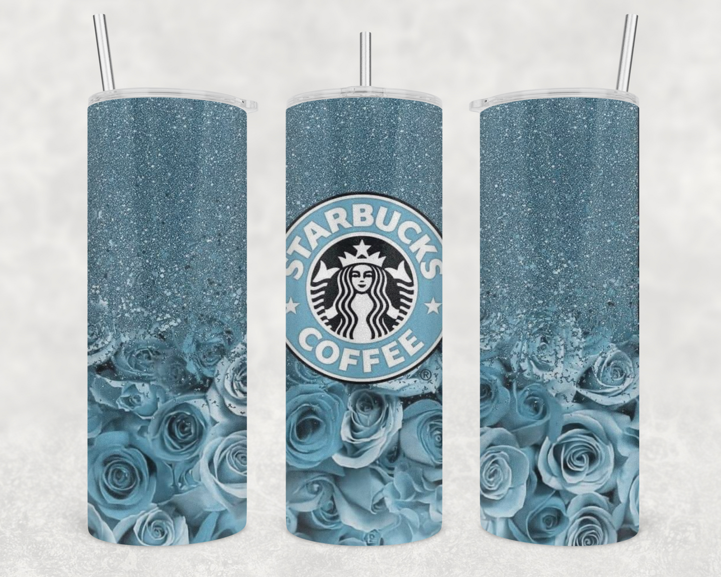 Starbies Turquoise Rose Tumbler