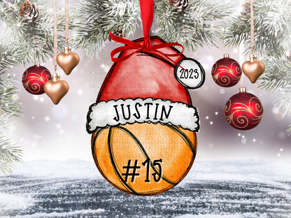 Personalized Santa Hat Sports Ball Ornament