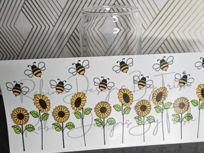 16oz Bumble Bees And Sunflowers Glass Can Cup
