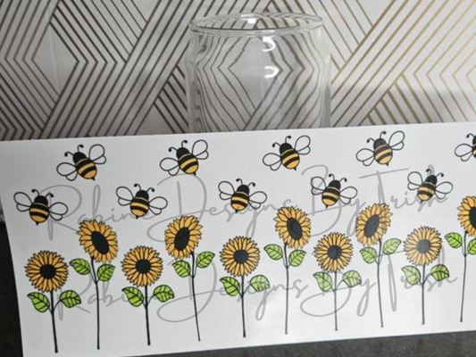 16oz Bumble Bees And Sunflowers Glass Can Cup