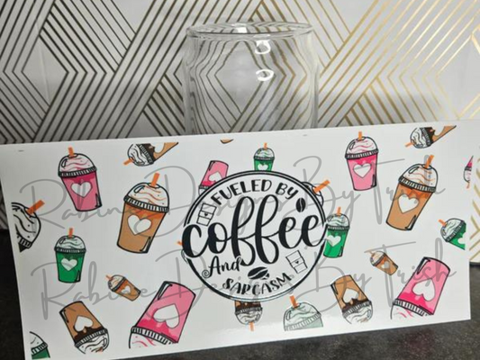 16oz Fueled By Coffee And Sarcasm Glass Can Cup