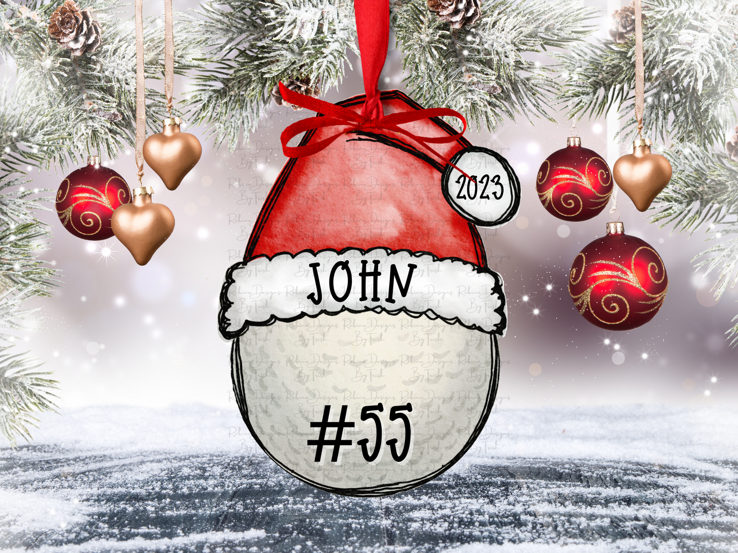 Personalized Santa Hat Sports Ball Ornament