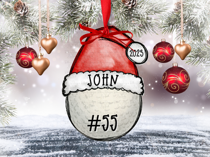 Personalized Santa Hat Sports Ball Ornament