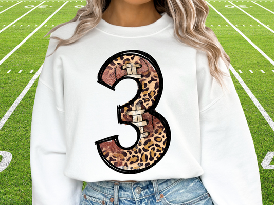 Football Leopard Print Number Three - 3 - Game Day DTF Transfer - KPI1373