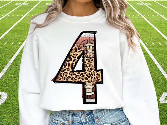 Football Leopard Print Number Four - 4 - Game Day DTF Transfer - KPI1374
