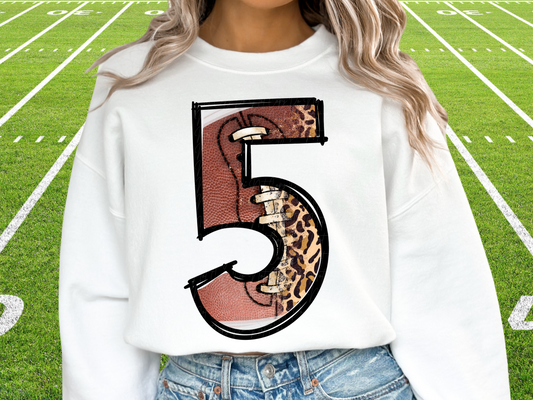 Football Leopard Print Number Five - 5 - Game Day DTF Transfer - KPI1375