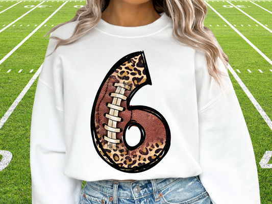 Football Leopard Print Number Six - 6 - Game Day DTF Transfer - KPI1376