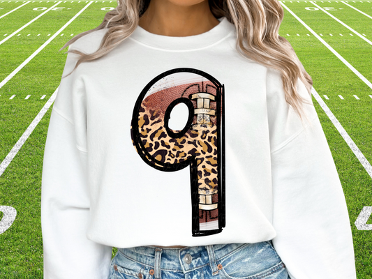 Football Leopard Print Number Nine - 9 - Game Day DTF Transfer - KPI1379