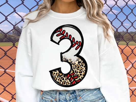 Baseball Leopard Print Number Three - 3 - Game Day DTF Transfer - KPI1385