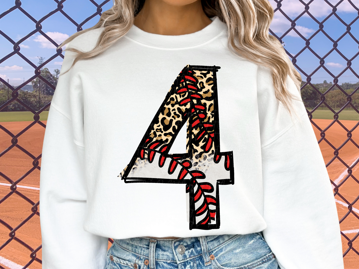 Baseball Leopard Print Number Four - 4 - Game Day DTF Transfer - KPI1386