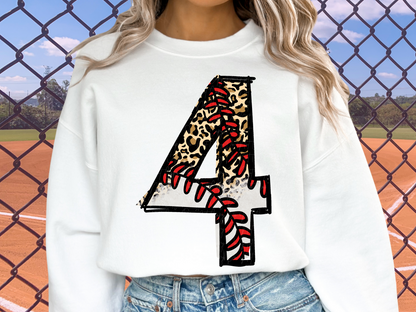 Baseball Leopard Print Number Four - 4 - Game Day DTF Transfer - KPI1386