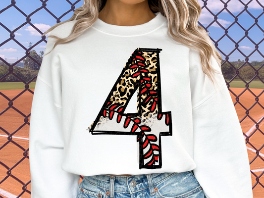 Baseball Leopard Print Number Four - 4 - Game Day DTF Transfer - KPI1386