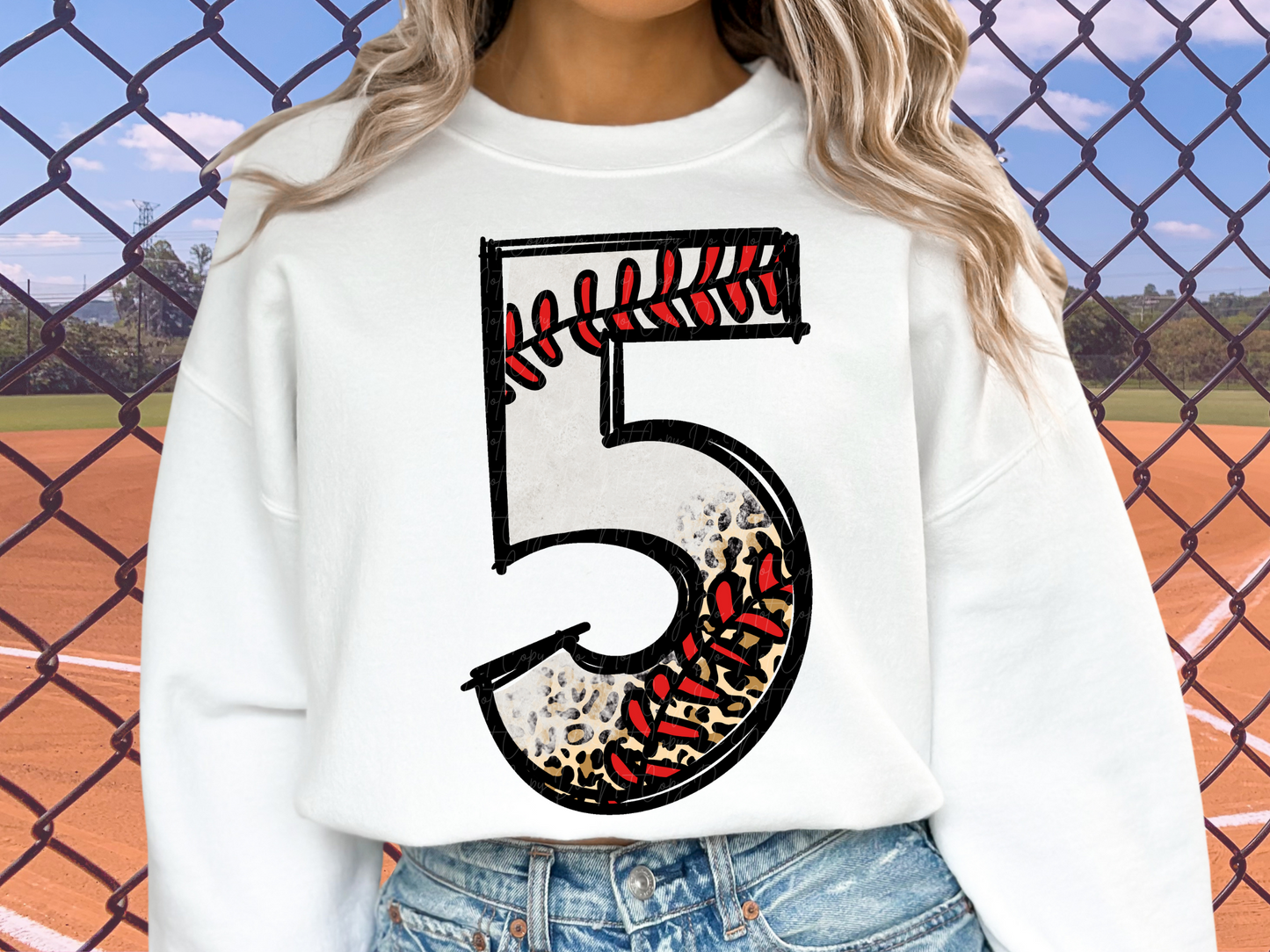 Baseball Leopard Print Number Five - 5 - Game Day DTF Transfer - KPI1387