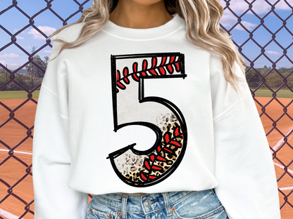 Baseball Leopard Print Number Five - 5 - Game Day DTF Transfer - KPI1387