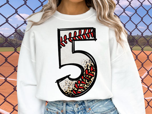 Baseball Leopard Print Number Five - 5 - Game Day DTF Transfer - KPI1387