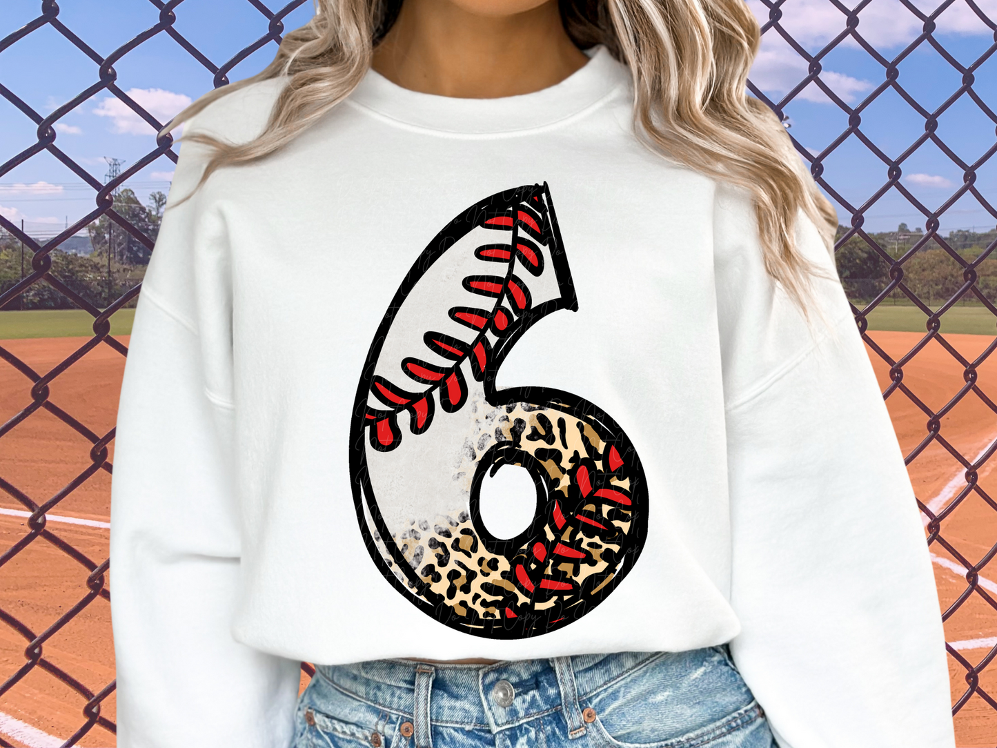 Baseball Leopard Print Number Six - 6 - Game Day DTF Transfer - KPI1388