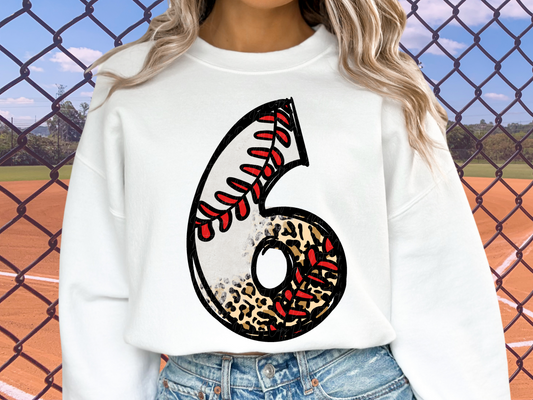 Baseball Leopard Print Number Six - 6 - Game Day DTF Transfer - KPI1388