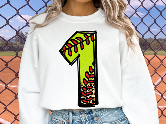 Softball Leopard Print Number One - 1 - Game Day DTF Transfer - KPI1395