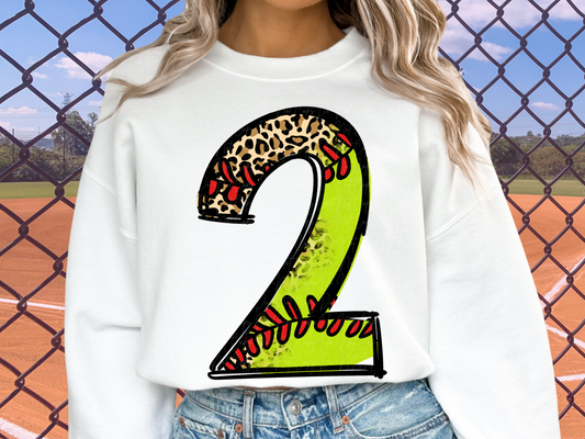 Softball Leopard Print Number Two - 2 - Game Day DTF Transfer - KPI1396