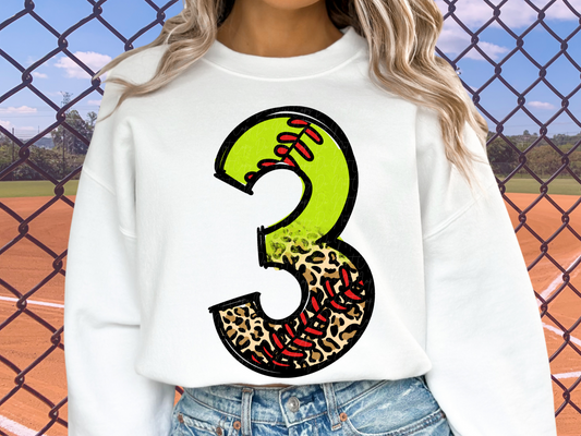 Softball Leopard Print Number Three - 3 - Game Day DTF Transfer - KPI1397