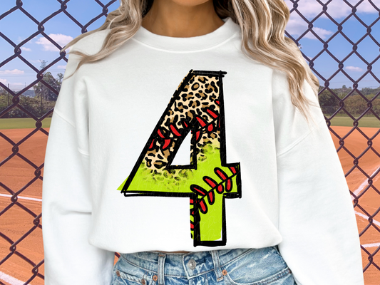 Softball Leopard Print Number Four - 4 - Game Day DTF Transfer - KPI1398