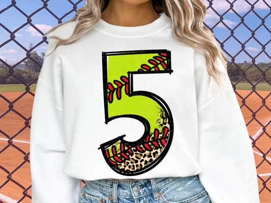 Softball Leopard Print Number Five - 5 - Game Day DTF Transfer - KPI1399