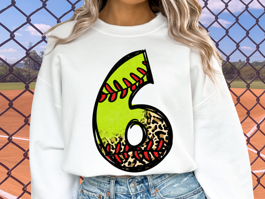 Softball Leopard Print Number Six - 6 - Game Day DTF Transfer - KPI1400
