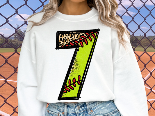 Softball Leopard Print Number Seven - 7 - Game Day DTF Transfer - KPI1401