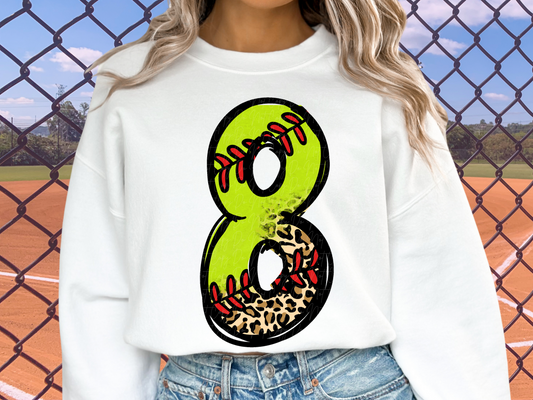 Softball Leopard Print Number Eight - 8 - Game Day DTF Transfer - KPI1402