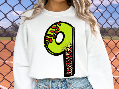 Softball Leopard Print Number Nine - 9 - Game Day DTF Transfer - KPI1403