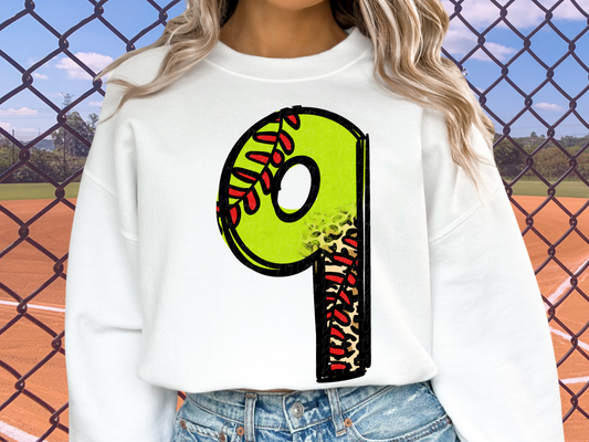 Softball Leopard Print Number Nine - 9 - Game Day DTF Transfer - KPI1403