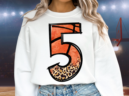 Basketball Leopard Print Number Five - 5 - Game Day DTF Transfer - KPI1411