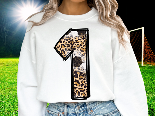 Soccer Leopard Print Number One - 1 - Game Day DTF Transfer - KPI1419
