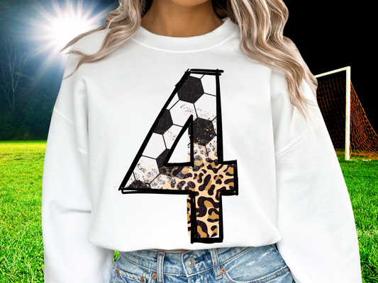 Soccer Leopard Print Number Four - 4 - Game Day DTF Transfer - KPI1422