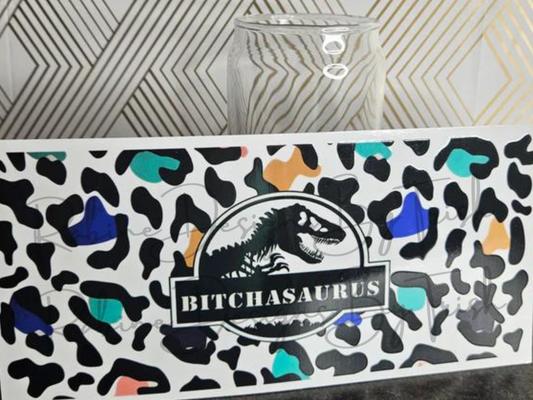 16oz Leopard Bitchasaurus Glass Can Cup