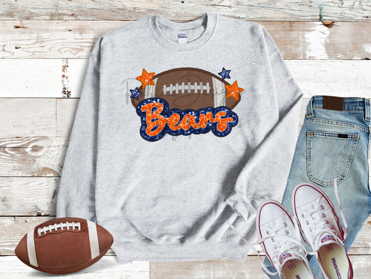 Bears Sparkle Faux Sequin Embroidery Sweatshirt