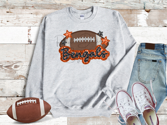 Bengals Sparkle Faux Sequin Embroidery Sweatshirt