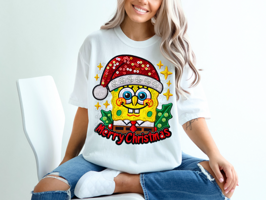 Sponge Bob Merry Christmas Sequin Christmas DTF Transfers - CST1004