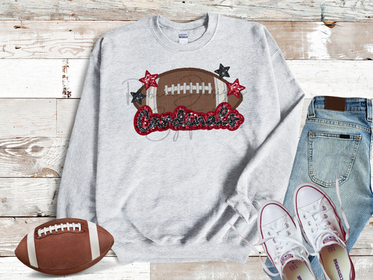 Cardinals Sparkle Faux Sequin Embroidery Sweatshirt