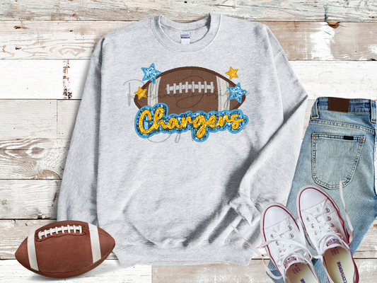 Chargers Sparkle Faux Sequin Embroidery Sweatshirt