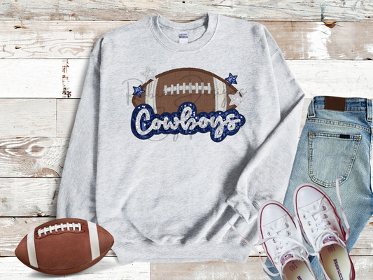 Cowboys Sparkle Faux Sequin Embroidery Sweatshirt
